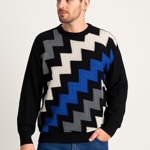 Vtg St. Croix Zig Zag Raised Textured Cotton Blend Collectible Sweater Size XL